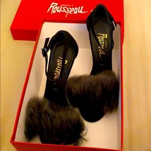Rousseau Black Suede Madeleine Fur Sandals